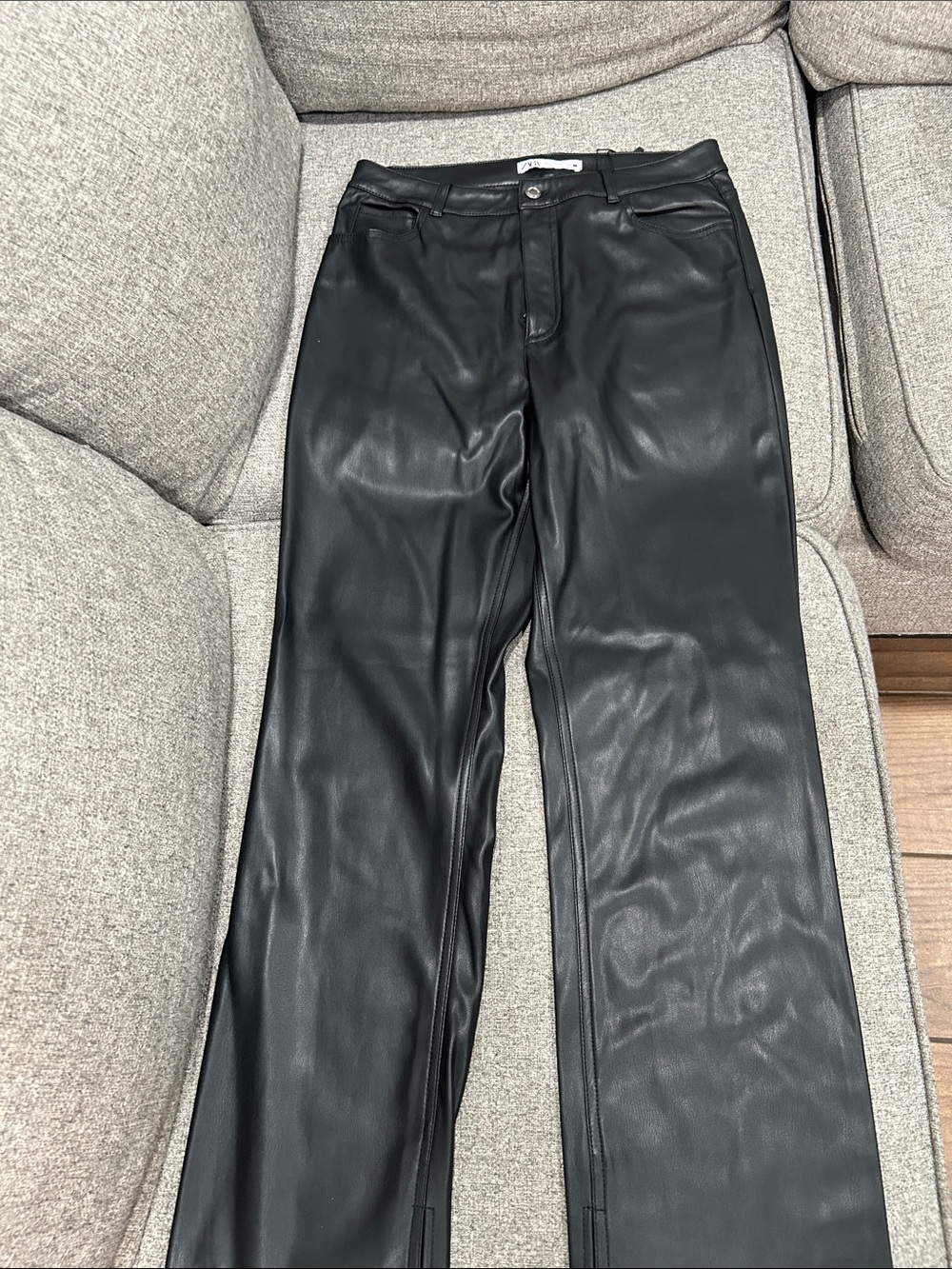 Zara Black Faux Leather Wide-Leg Pants